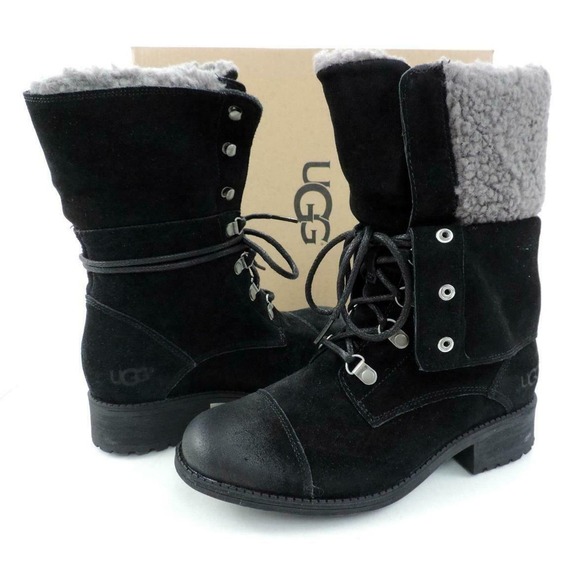 Authentic Women's UGG GRADIN Water Resistant Lace Up Mid-Calf Boots Black Size 6 - Picture 4 of 8